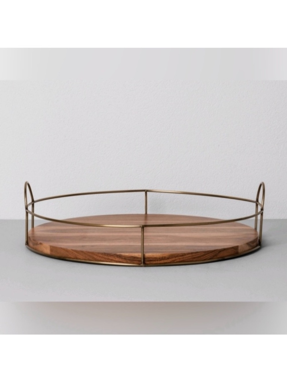 Hearth & Hand with Magnolia 16" Round Wood & Brass Gold Wire Tray Wooden NEW